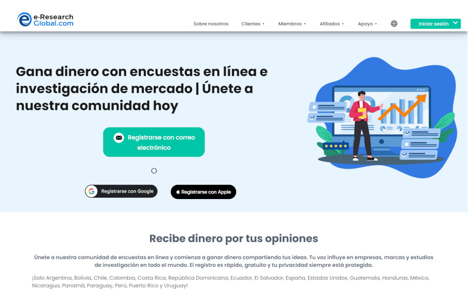 Únase al Panel de encuestas pagadas por los consumidores de e-Research-Global.com y gane dinero. Los miembros podrán participar en encuestas pagadas en línea (cuestionarios en línea), grupos de enfoque en línea y pruebas de nuevos productos por dinero. Por una encuesta completa, se les pagará con dinero como recompensa. Únase al Panel de encuestas pagadas por los consumidores de e-Research-Global.com y gane dinero. Los miembros podrán participar en encuestas pagadas en línea (cuestionarios en línea), grupos de enfoque en línea y pruebas de nuevos productos por dinero. Por una encuesta completa, se les pagará con dinero como recompensa.