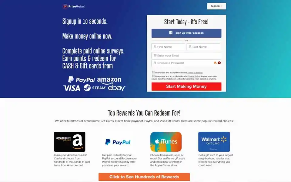 PrizeRebel.com ir pirmajā vietā tiešsaistes apmaksāto aptauju vietņu topā. Mēs vēlamies palīdzēt Jums pelnīt naudu neizejot no mājās un saņemt samaksu par Jūsu viedokli!