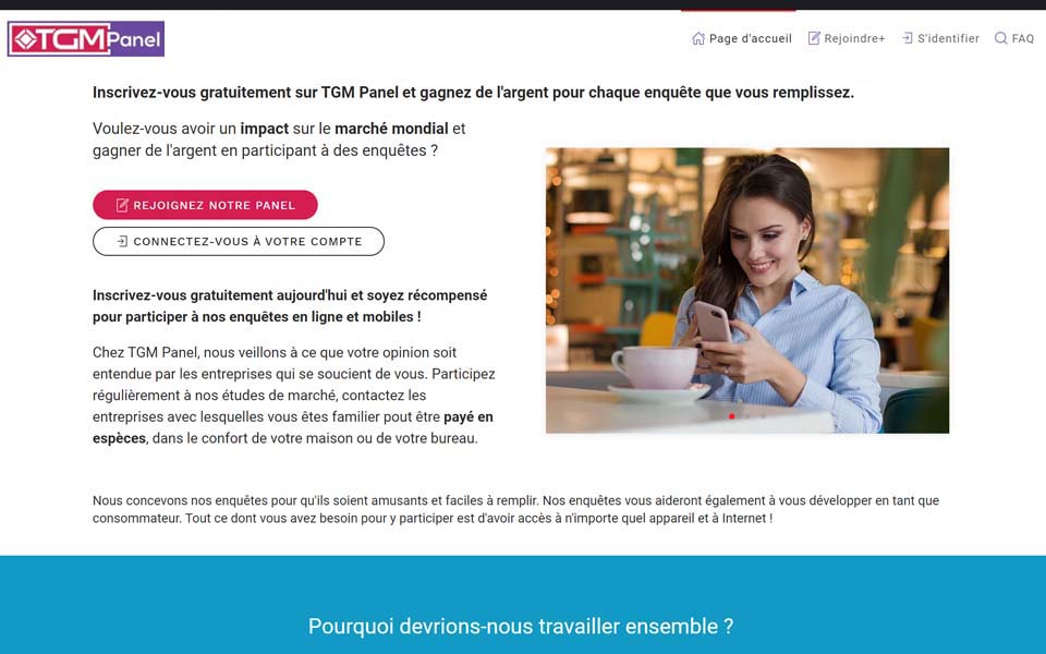 Inscrivez-vous gratuitement sur TGM Panel France et gagnez de l'argent pour chaque enquête que vous remplissez. Inscrivez-vous gratuitement sur TGM Panel France et gagnez de l'argent pour chaque enquête que vous remplissez.