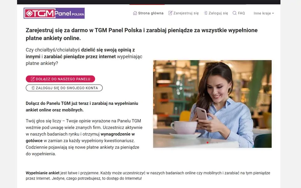 Zarejestruj się za darmo w TGM Panel Polska i zarabiaj pieniądze za wszystkie wypełnione płatne ankiety online.