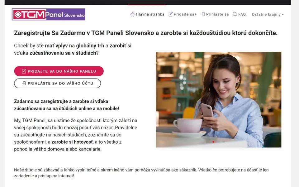 Zaregistrujte Sa Zadarmo v TGM Paneli Slovensko a zarobte si každouštúdiou ktorú dokončíte.
