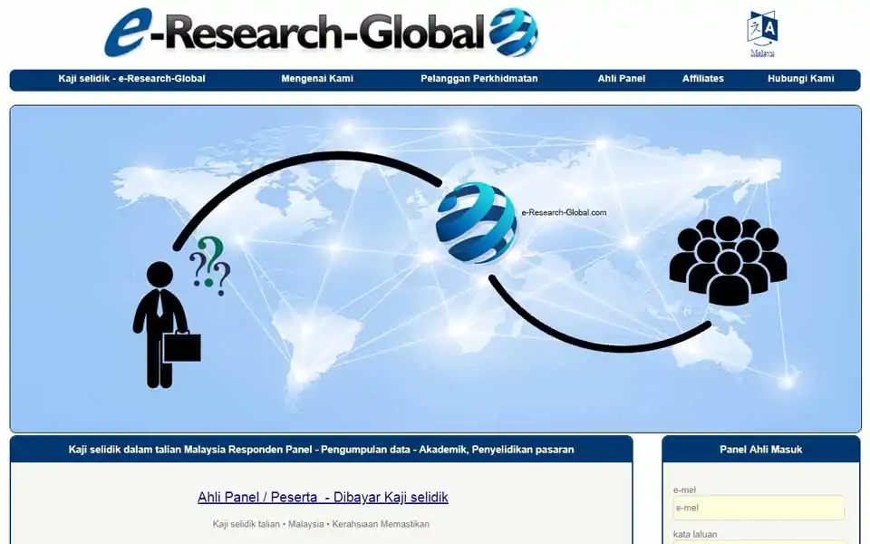 Sertai Panel Kaji Selidik Berbayar Pengguna E-Research-Global.com dan dapatkan wang. Ahli boleh mengambil bahagian dalam kaji selidik dalam talian berbayar (soal selidik dalam talian), kumpulan fokus dalam talian dan ujian produk baru untuk mendapatkan ganjaran wang.