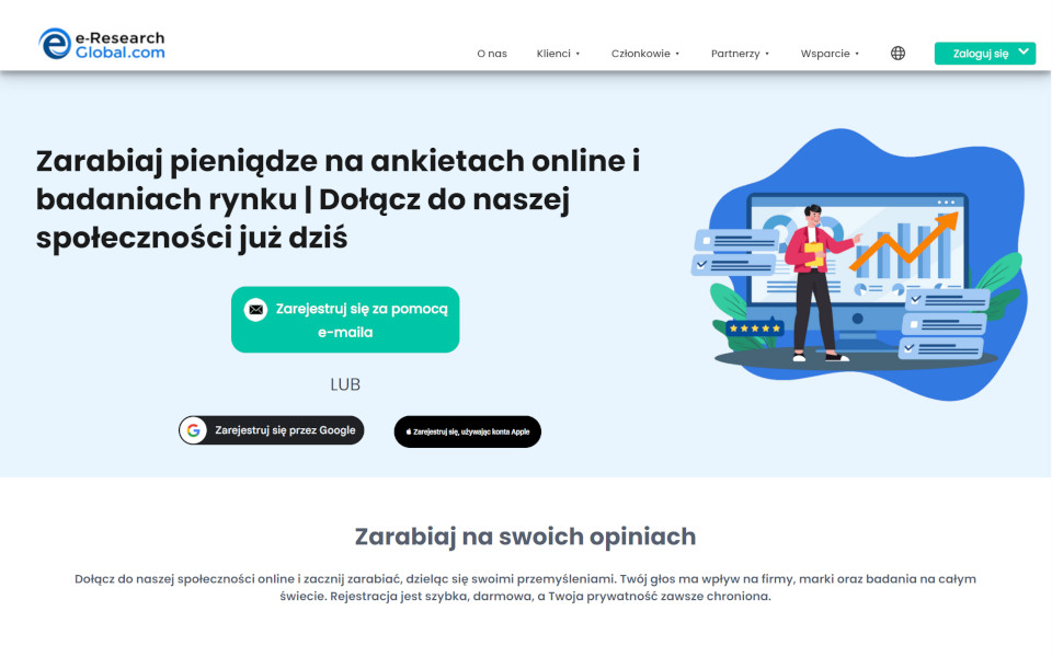 Dołącz do panelu płatnych ankiet e-Research-Global.com i zarabiaj. Członkowie mogą uczestniczyć w płatnych ankietach online (kwestionariusze online), internetowych grupach fokusowych i testach nowych produktów. Za ukończoną ankietę otrzymasz wynagrodzenie pieniężne.