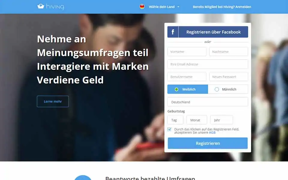 Hiving - Melde dich in unserer Konsumenten Community an, gebe deiner Meinung eine Stimme und verdiene online Geld, in dem Du Marken hilfst, sich zu verbessern.