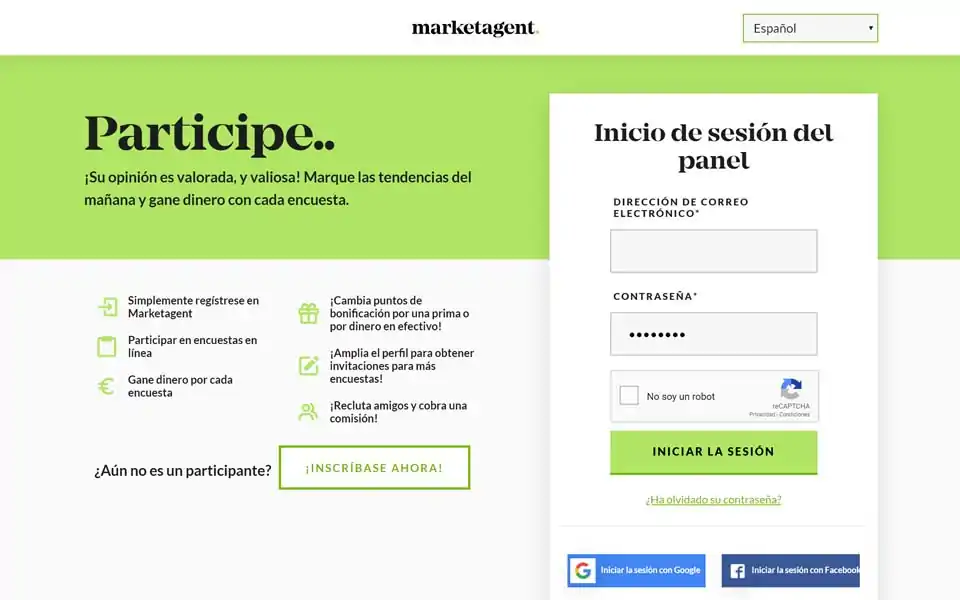 Participar en encuestas en línea. Gane dinero por cada encuesta. Abrir cuenta en Marketagent.com