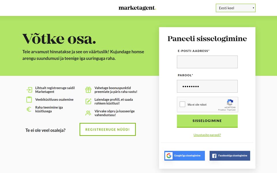 MARKETAGENT.COM – Teie arvamus loeb ja tasub ennast ära: Nii määrate homseid trende ja teenite iga küsitlusega päris raha. MARKETAGENT.COM – Teie arvamus loeb ja tasub ennast ära: Nii määrate homseid trende ja teenite iga küsitlusega päris raha.