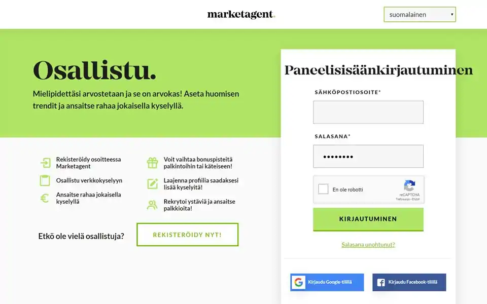 Mielipiteesi merkitsee ja on arvokas: Näin määrität huomisen trendejä ja ansaitset rahaa jokaisesta kyselystä. Rekisteröidy nyt Marketagent.com:iin