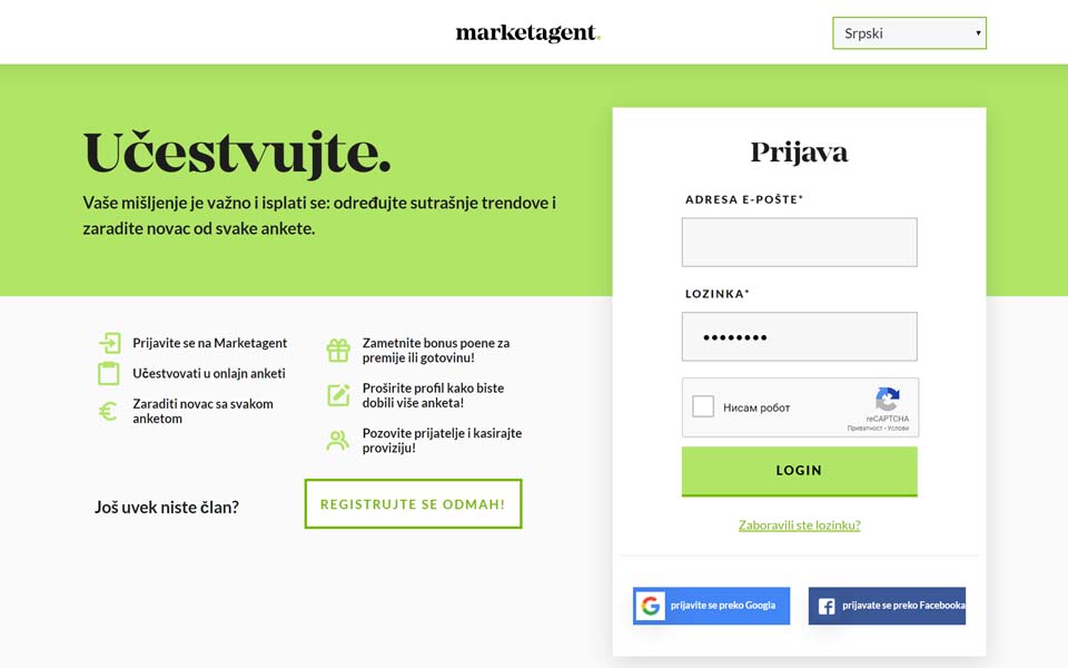 MARKETAGENT.COM – Vaše mišljenje znači i isplati se: Na taj način određuje trendove u budućnosti i zarađujete gotov novac od svake ankete. MARKETAGENT.COM – Vaše mišljenje znači i isplati se: Na taj način određuje trendove u budućnosti i zarađujete gotov novac od svake ankete.