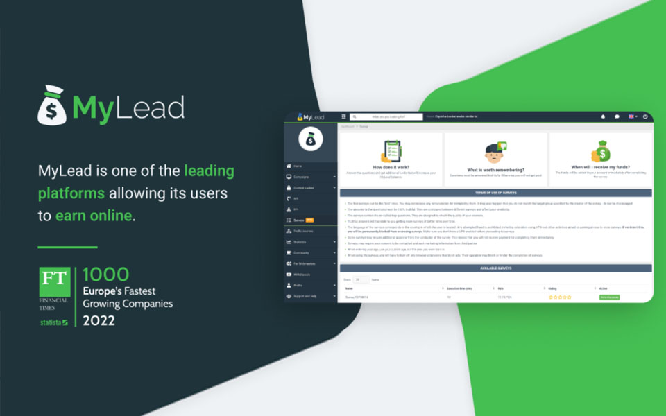 MyLead is one of the leading platforms that enable earning money via the Internet