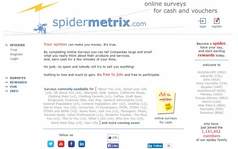 Ang maikling sagot ay ikaw ay kikita ng 20 spiderPoints kada Kumpletong Pag-grado ng Web Site na iyong gawin. Mayron ding mga Tests, Trials, Quickies, Surveys at iba pang uri ng mga palatanungan na nagkakahalaga ng kahit ano mula 1 hanggang 10 puntos.