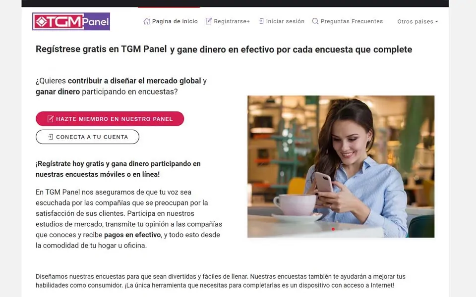 Regístrese gratis en TGM Panel España y gane dinero en efectivo por cada encuesta que complete