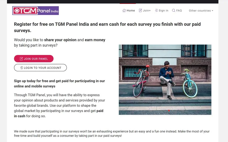 टीजीएम पॅनेलवर विनामूल्य नोंदणी करा आणि आपण पूर्ण केलेल्या प्रत्येक सर्वेक्षणांसाठी पैसे कमवा.