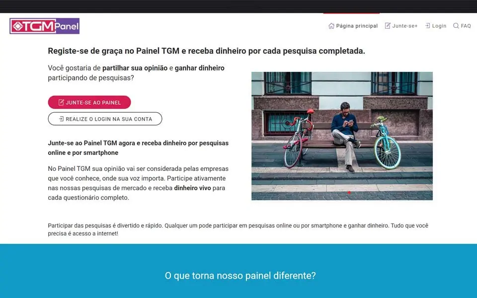 Registe-se de graça no Painel TGM e receba dinheiro por cada pesquisa completada.