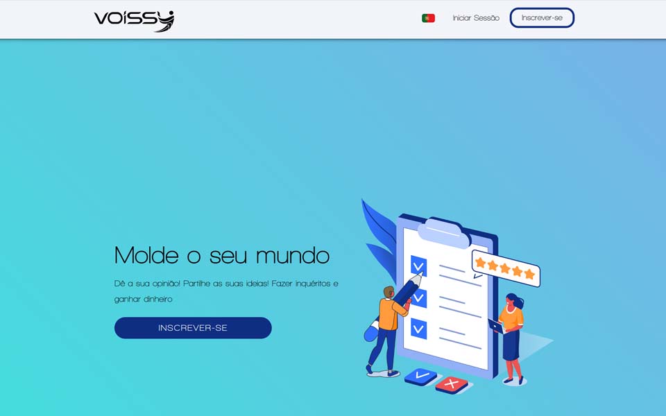 Junte-se ao Painel Voissy para fazer ouvir a sua voz e influenciar o seu mundo. Registe-se gratuitamente agora e ganhe 300 pontos.