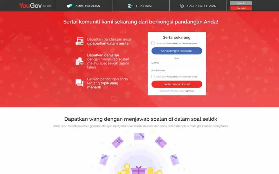 Apabila anda menyertai panel YouGov, anda akan menyertai komuniti orang ramai di seluruh dunia yang ingin menyatakan dan berkongsi pandangan mereka, di samping itu mendapatkan mata ganjaran. Sebagai ahli panel, anda akan menerima jemputan e-mel jika terdapat kaji selidik baru.